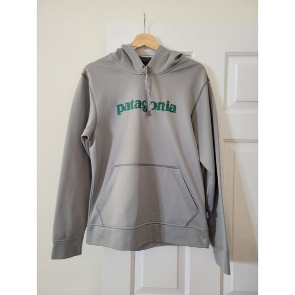 Patagonia Men's Text Logo PolyCycle® Hoody S Grey - Picture 1 of 11